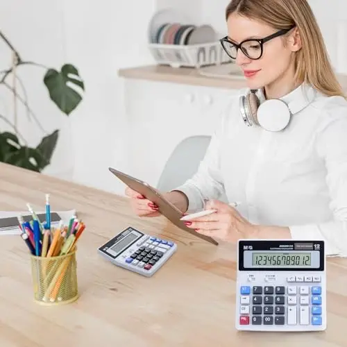 M&G Desk Calculator 12 Digit Extra Large LCD Display, Dual Solar Power and Battery, Accounting Calculator with Big Button, Battery Include, Perfect for Office Business Home Daily Use - 2