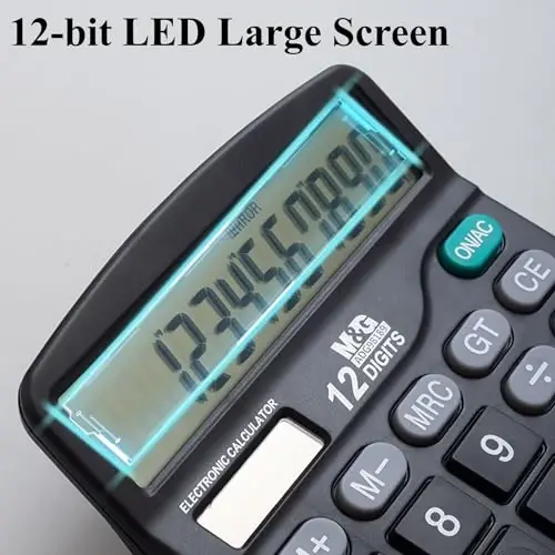 M&G Desk Calculator 12 Digit Office Calculators with Large LCD Display, Dual Solar Power and Battery, Recessed Big Button Calculator for Office Home (Black) - M&G (1)