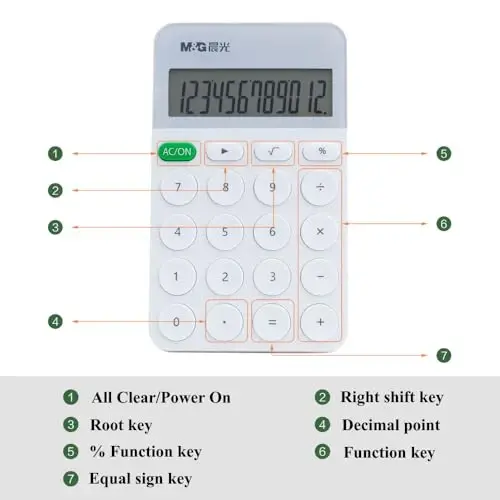 M&G Desk Calculator 12 Digit With Large LCD Display and Buttons, Automatic Sleep, Portable Cute for School Home Business Office, Battery Included (White) - 3
