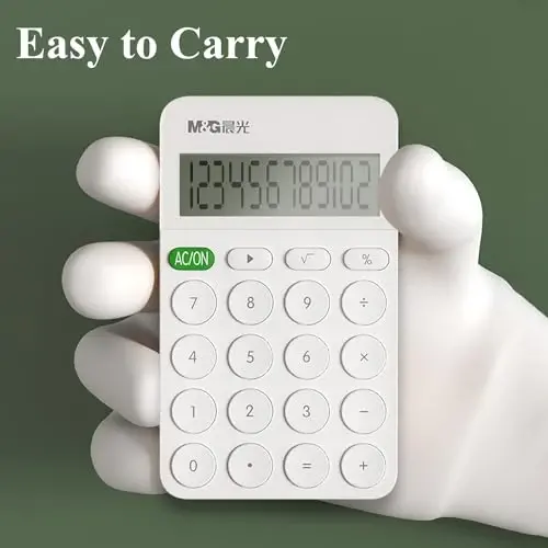 M&G Desk Calculator 12 Digit With Large LCD Display and Buttons, Automatic Sleep, Portable Cute for School Home Business Office, Battery Included (White) - 5