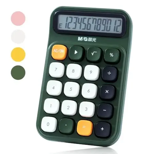M&G Mechanical Switch Calculator, 12 Digits, Large LCD Display and Big Buttons, Cute Green Desktop Calculator for Office, Home, School (Battery Included) - 1