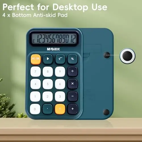 M&G Mechanical Switch Calculator, 12 Digits, Large LCD Display and Big Buttons, Cute Green Desktop Calculator for Office, Home, School (Battery Included) - 6