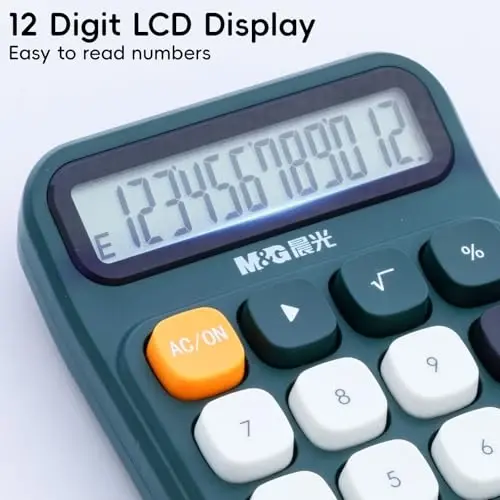 M&G Mechanical Switch Calculator, 12 Digits, Large LCD Display and Big Buttons, Cute Green Desktop Calculator for Office, Home, School (Battery Included) - 3