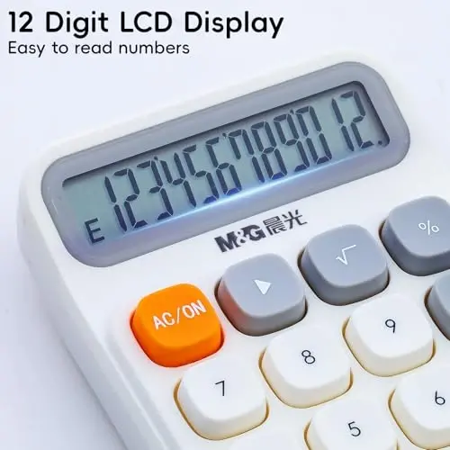 M&G Mechanical Switch Calculator, 12 Digits, Large LCD Display and Big Buttons, Cute White Desktop Calculator for Office, Home, School (Battery Included) - 3