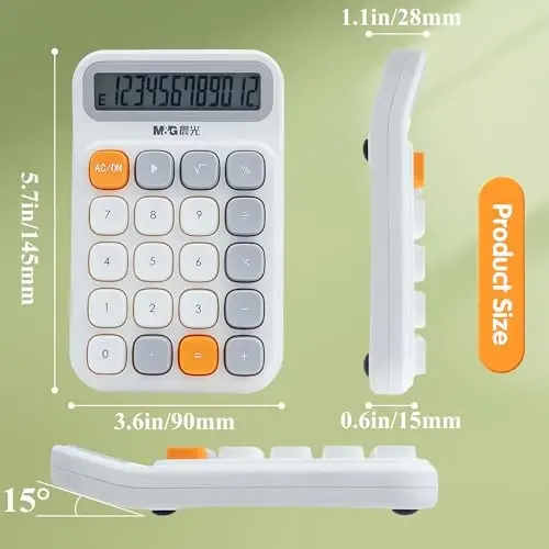 M&G Mechanical Switch Calculator, 12 Digits, Large LCD Display and Big Buttons, Cute White Desktop Calculator for Office, Home, School (Battery Included) - 5