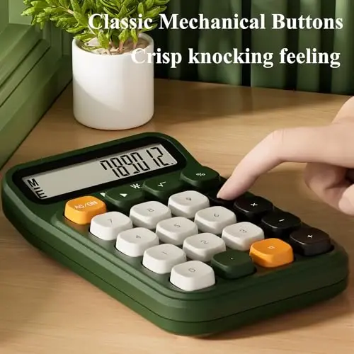 M&G Mechanical Switch Calculator, 12 Digits, Large LCD Display and Big Buttons, Cute Green Desktop Calculator for Office, Home, School (Battery Included) - 4