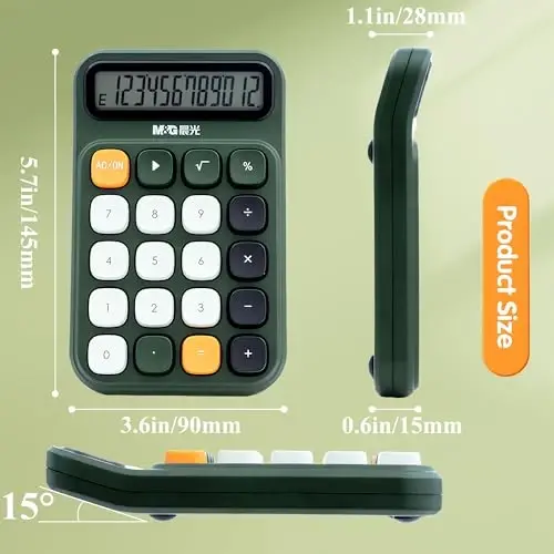 M&G Mechanical Switch Calculator, 12 Digits, Large LCD Display and Big Buttons, Cute Green Desktop Calculator for Office, Home, School (Battery Included) - 5