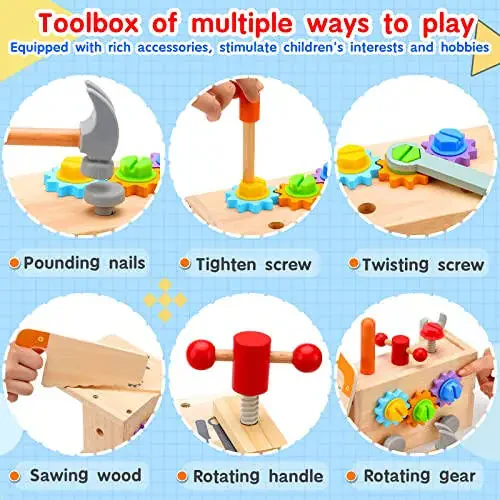 Mgtfbg Kids Tool Set - 29 PCS Wooden Toddler Tool with Box, Montessori STEM Educational Pretend Play Construction Toy for 2 3 4 5 6 Year Old Boys Girls, Best Birthday Gift - 11