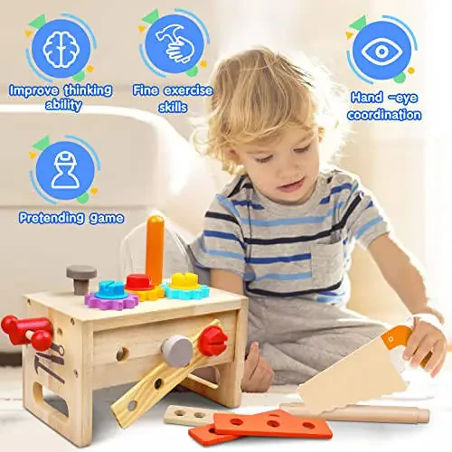 Mgtfbg Kids Tool Set - 29 PCS Wooden Toddler Tool with Box, Montessori STEM Educational Pretend Play Construction Toy for 2 3 4 5 6 Year Old Boys Girls, Best Birthday Gift - 2