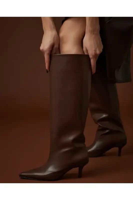 Mi Luz Sivri Burun Kısa Topuklu Günlük Çizme Kahverengi-kahverengi - 1