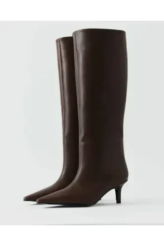 Mi Luz Sivri Burun Kısa Topuklu Günlük Çizme Kahverengi-kahverengi - 7