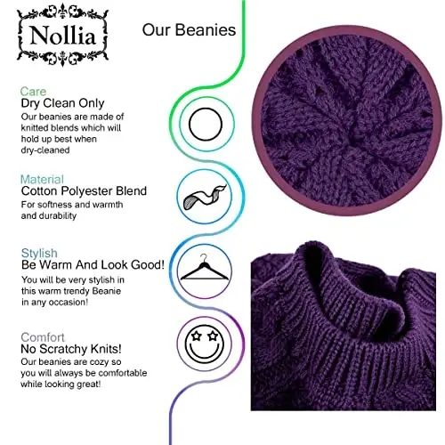 Мягкая вязаная однотонная шапка Nollia Soft Knit, элегантная и легкая вязаная крючком шапка-бини для женщин, свободная шапка единого размера - 2
