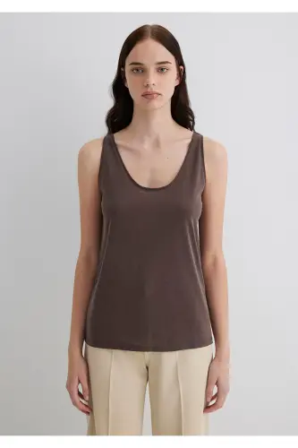 Мягкий премиальный коричневый (TENCEL™) майка из модальной смеси, облегающий крой / Узкий крой 1613216-87537 - Коричневый-87537 - 4