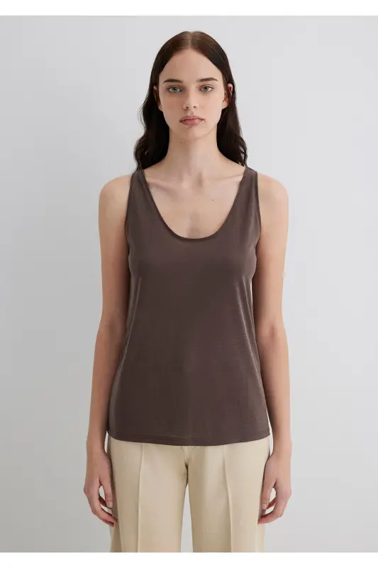 Мягкий премиальный коричневый (TENCEL™) майка из модальной смеси, облегающий крой / Узкий крой 1613216-87537 - Коричневый-87537 - 4