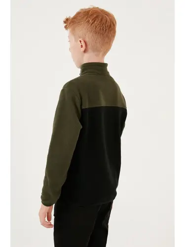 Мягкий Тканый Полу-Молнии Цвет Блокированный Высокий Воротник Флис 5905004-Хаки - 5