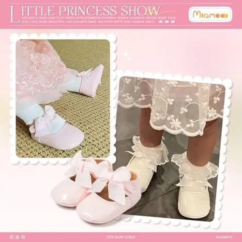 Miamooi Infant Baby Girls Wedding Dress Shoes Bow Ballet Princess Mary Jane Flats Toddler First Walkers Sneaker Newborn Crib Baptism Shoes - 2