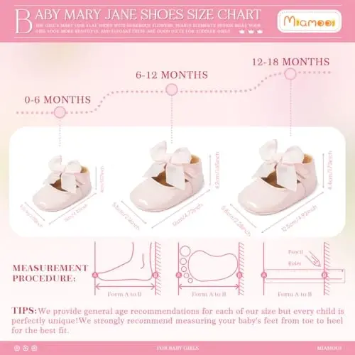 Miamooi Infant Baby Girls Wedding Dress Shoes Bow Ballet Princess Mary Jane Flats Toddler First Walkers Sneaker Newborn Crib Baptism Shoes - 6