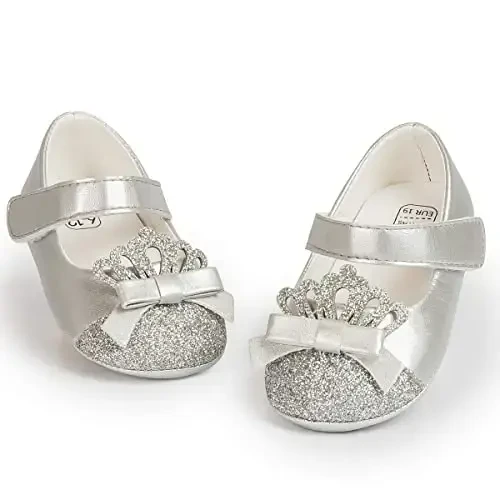 Miamooi Infant Baby Girls Wedding Dress Shoes Bow Ballet Princess Mary Jane Flats Toddler First Walkers Sneaker Newborn Crib Baptism Shoes - 1