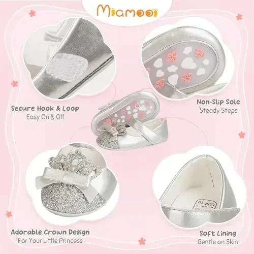 Miamooi Infant Baby Girls Wedding Dress Shoes Bow Ballet Princess Mary Jane Flats Toddler First Walkers Sneaker Newborn Crib Baptism Shoes - 3