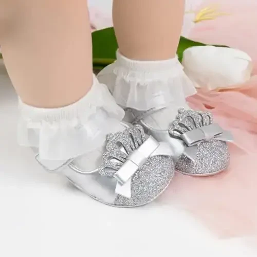 Miamooi Infant Baby Girls Wedding Dress Shoes Bow Ballet Princess Mary Jane Flats Toddler First Walkers Sneaker Newborn Crib Baptism Shoes - 4