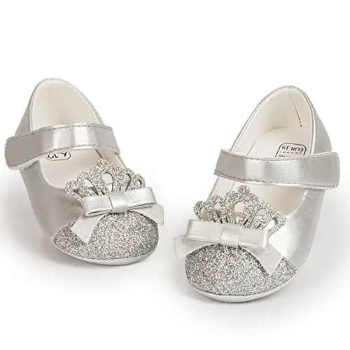Miamooi Infant Baby Girls Wedding Dress Shoes Bow Ballet Princess Mary Jane Flats Toddler First Walkers Sneaker Newborn Crib Baptism Shoes - 1