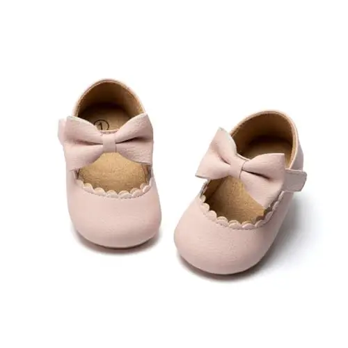 Miamooi Infant Baby Girls Wedding Dress Shoes Bow Ballet Princess Mary Jane Flats Toddler First Walkers Sneaker Newborn Crib Baptism Shoes - 3