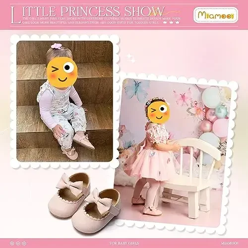 Miamooi Infant Baby Girls Wedding Dress Shoes Bow Ballet Princess Mary Jane Flats Toddler First Walkers Sneaker Newborn Crib Baptism Shoes - 4