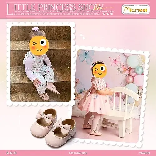 Miamooi Infant Baby Girls Wedding Dress Shoes Bow Ballet Princess Mary Jane Flats Toddler First Walkers Sneaker Newborn Crib Baptism Shoes - 4