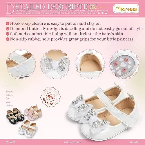 Miamooi Infant Baby Girls Wedding Dress Shoes Bow Ballet Princess Mary Jane Flats Toddler First Walkers Sneaker Newborn Crib Baptism Shoes - 5