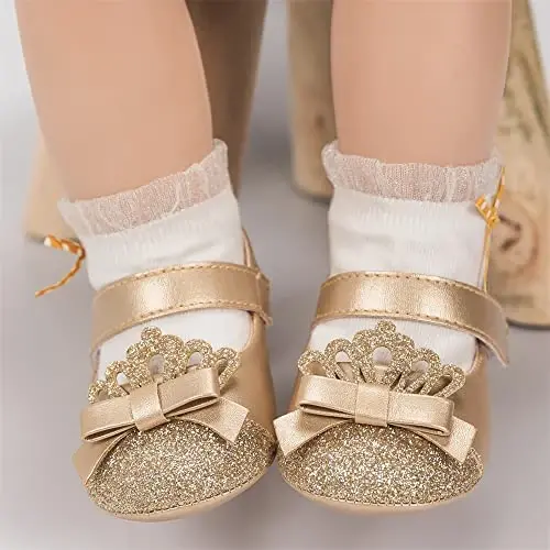 Miamooi Infant Baby Girls Wedding Dress Shoes Bow Ballet Princess Mary Jane Flats Toddler First Walkers Sneaker Newborn Crib Baptism Shoes - 2