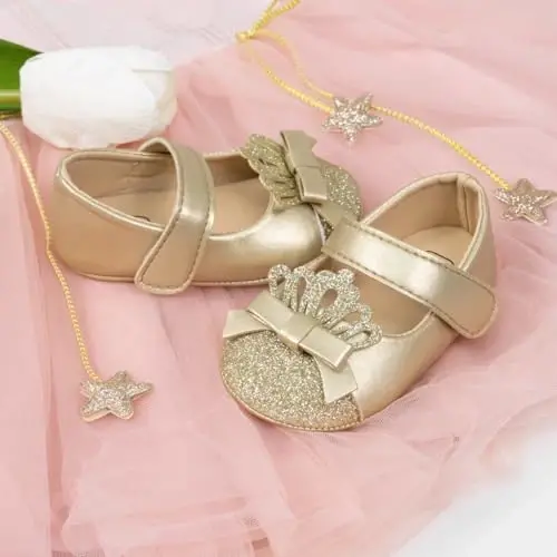 Miamooi Infant Baby Girls Wedding Dress Shoes Bow Ballet Princess Mary Jane Flats Toddler First Walkers Sneaker Newborn Crib Baptism Shoes - 5