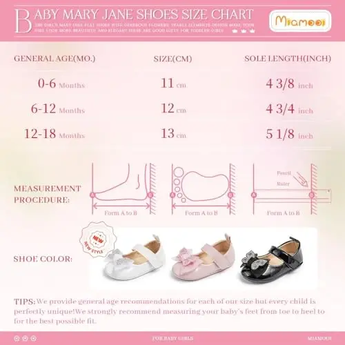 Miamooi Infant Baby Girls Wedding Dress Shoes Bow Ballet Princess Mary Jane Flats Toddler First Walkers Sneaker Newborn Crib Baptism Shoes - 6