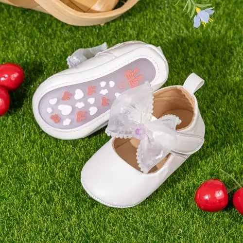 Miamooi Infant Baby Girls Wedding Dress Shoes Bow Ballet Princess Mary Jane Flats Toddler First Walkers Sneaker Newborn Crib Baptism Shoes - 4