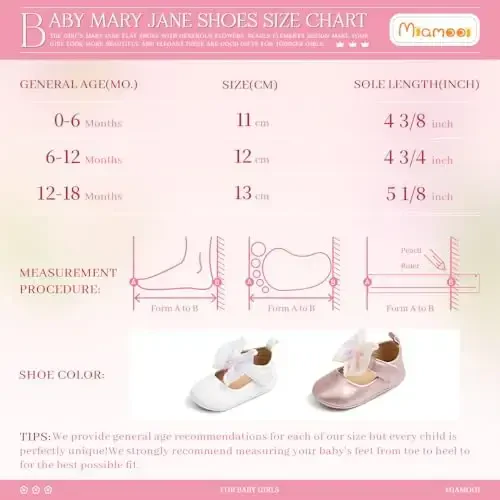 Miamooi Infant Baby Girls Wedding Dress Shoes Bow Ballet Princess Mary Jane Flats Toddler First Walkers Sneaker Newborn Crib Baptism Shoes - 6