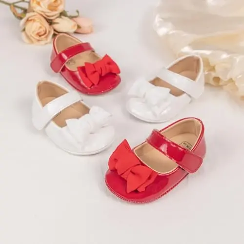 Miamooi Infant Baby Girls Wedding Dress Shoes Bow Ballet Princess Mary Jane Flats Toddler First Walkers Sneaker Newborn Crib Baptism Shoes - 3