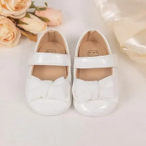 Miamooi Infant Baby Girls Wedding Dress Shoes Bow Ballet Princess Mary Jane Flats Toddler First Walkers Sneaker Newborn Crib Baptism Shoes - 4