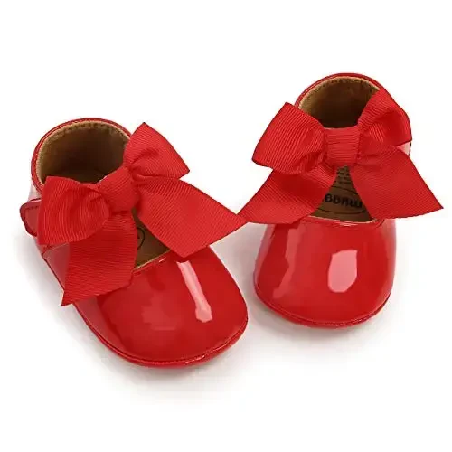 Miamooi Infant Baby Girls Wedding Dress Shoes Bow Ballet Princess Mary Jane Flats Toddler First Walkers Sneaker Newborn Crib Baptism Shoes - MIAMOOI