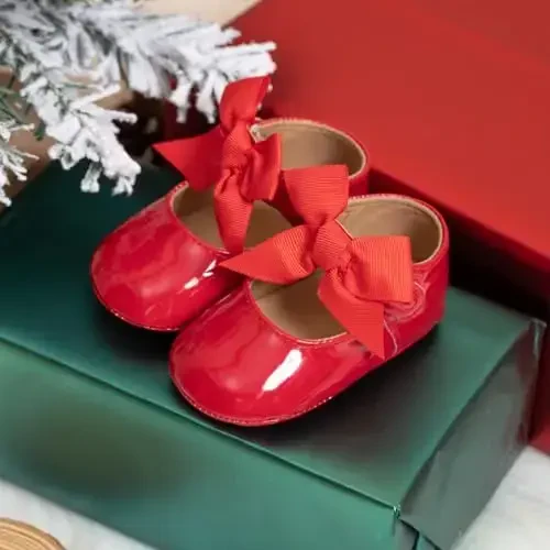 Miamooi Infant Baby Girls Wedding Dress Shoes Bow Ballet Princess Mary Jane Flats Toddler First Walkers Sneaker Newborn Crib Baptism Shoes - 3