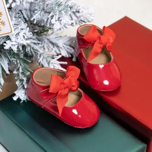 Miamooi Infant Baby Girls Wedding Dress Shoes Bow Ballet Princess Mary Jane Flats Toddler First Walkers Sneaker Newborn Crib Baptism Shoes - 4