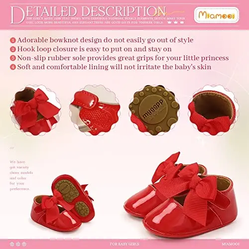 Miamooi Infant Baby Girls Wedding Dress Shoes Bow Ballet Princess Mary Jane Flats Toddler First Walkers Sneaker Newborn Crib Baptism Shoes - 5