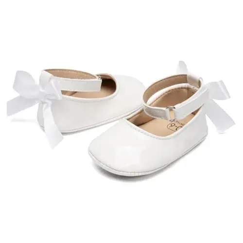 Miamooi Infant Baby Girls Wedding Dress Shoes Bow Ballet Princess Mary Jane Flats Toddler First Walkers Sneaker Newborn Crib Baptism Shoes - 1
