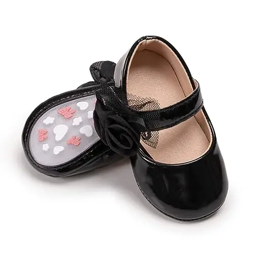 Miamooi Infant Baby Girls Wedding Dress Shoes Bow Ballet Princess Mary Jane Flats Toddler First Walkers Sneaker Newborn Crib Baptism Shoes - 1