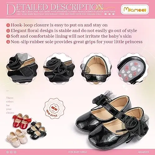 Miamooi Infant Baby Girls Wedding Dress Shoes Bow Ballet Princess Mary Jane Flats Toddler First Walkers Sneaker Newborn Crib Baptism Shoes - 5