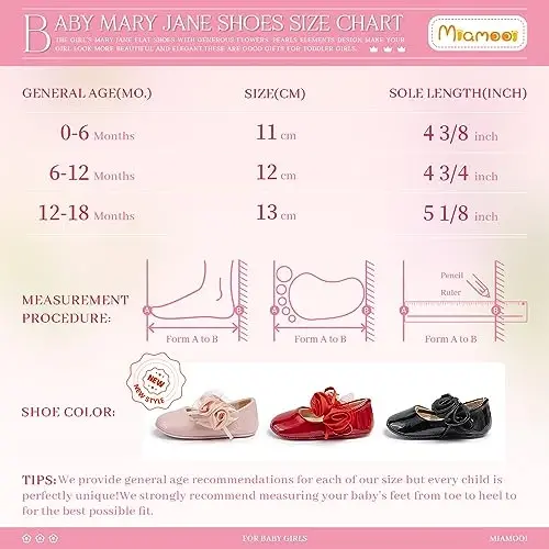 Miamooi Infant Baby Girls Wedding Dress Shoes Bow Ballet Princess Mary Jane Flats Toddler First Walkers Sneaker Newborn Crib Baptism Shoes - 6
