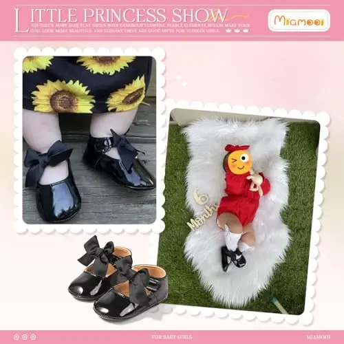 Miamooi Infant Baby Girls Wedding Dress Shoes Bow Ballet Princess Mary Jane Flats Toddler First Walkers Sneaker Newborn Crib Baptism Shoes - 2