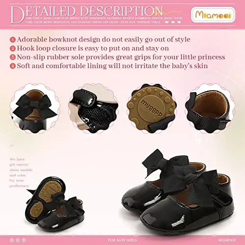 Miamooi Infant Baby Girls Wedding Dress Shoes Bow Ballet Princess Mary Jane Flats Toddler First Walkers Sneaker Newborn Crib Baptism Shoes - 5