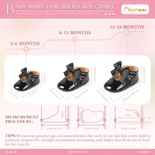 Miamooi Infant Baby Girls Wedding Dress Shoes Bow Ballet Princess Mary Jane Flats Toddler First Walkers Sneaker Newborn Crib Baptism Shoes - 6