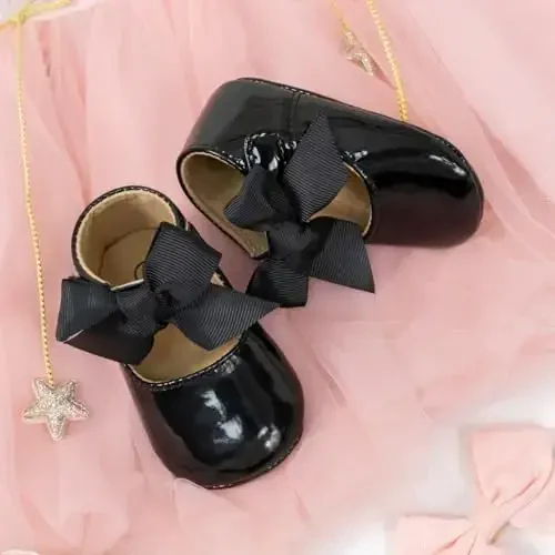 Miamooi Infant Baby Girls Wedding Dress Shoes Bow Ballet Princess Mary Jane Flats Toddler First Walkers Sneaker Newborn Crib Baptism Shoes - 4