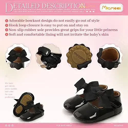 Miamooi Infant Baby Girls Wedding Dress Shoes Bow Ballet Princess Mary Jane Flats Toddler First Walkers Sneaker Newborn Crib Baptism Shoes - 5