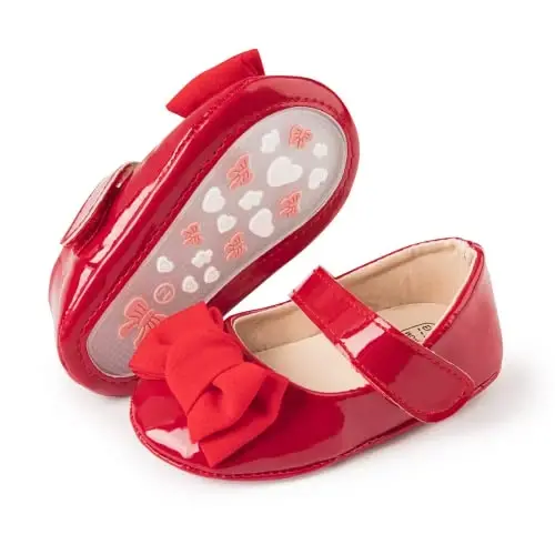Miamooi Infant Baby Girls Wedding Dress Shoes Bow Ballet Princess Mary Jane Flats Toddler First Walkers Sneaker Newborn Crib Baptism Shoes - 1